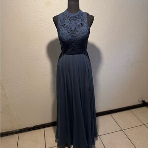 Elegant Blue Lace Evening Gown